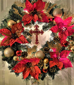 Christmas/Wreath Holiday /Décor /Cross / Lights, 26"