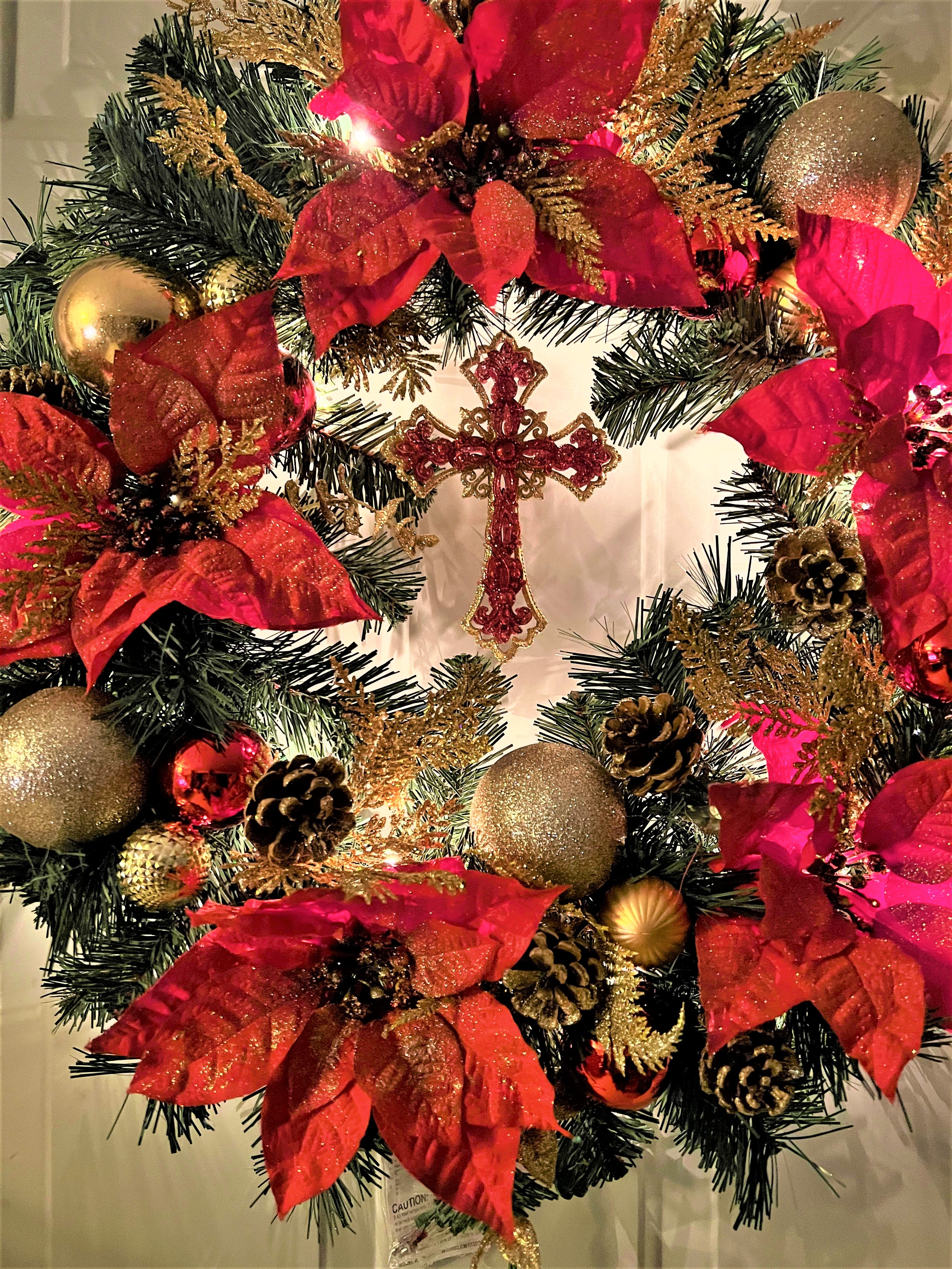 Christmas/Wreath Holiday /Décor /Cross / Lights, 26"