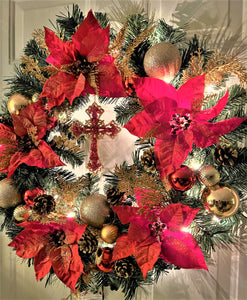 Christmas/Wreath Holiday /Décor /Cross / Lights, 26"