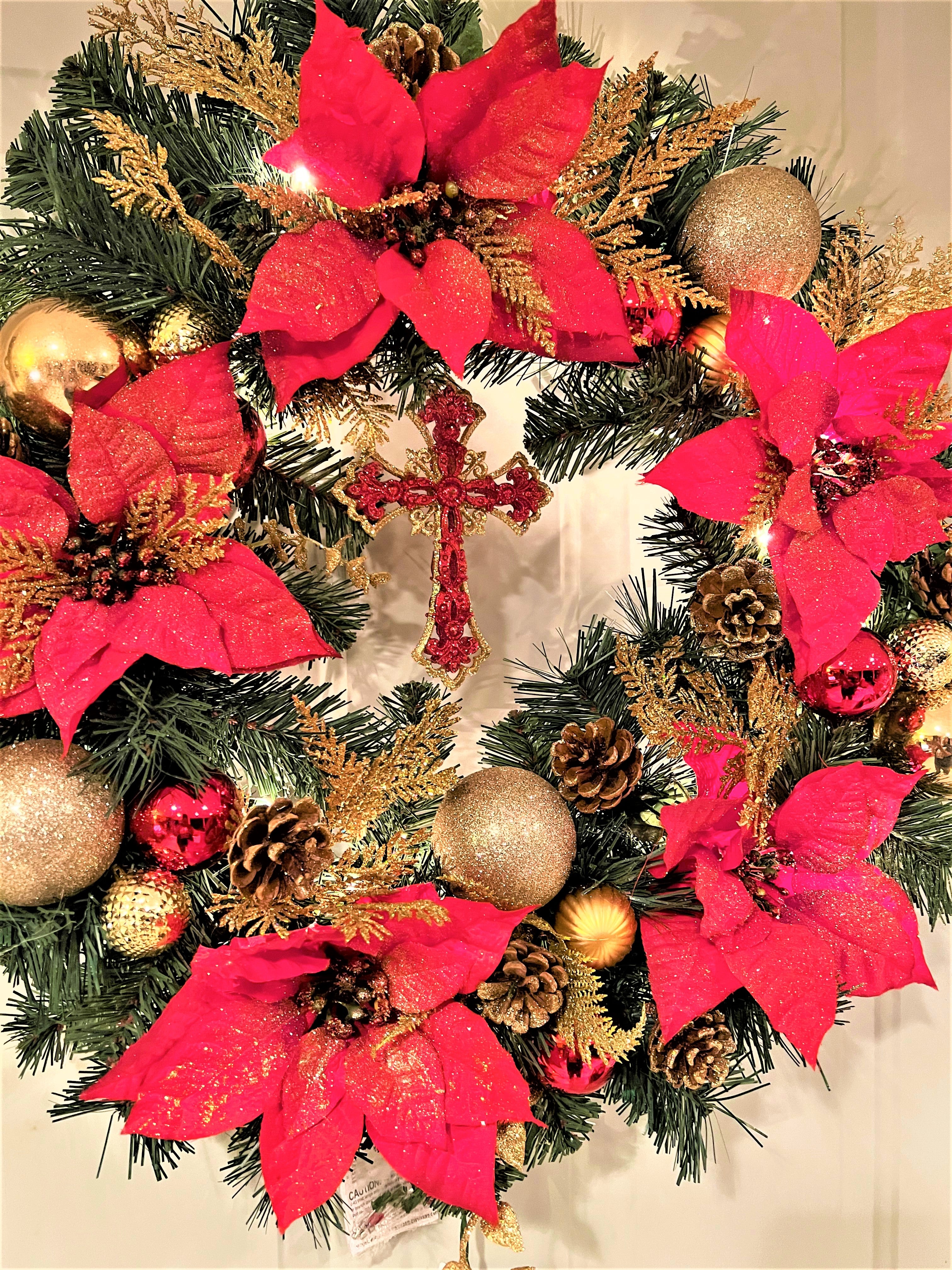 Christmas/Wreath Holiday /Décor /Cross / Lights, 26"