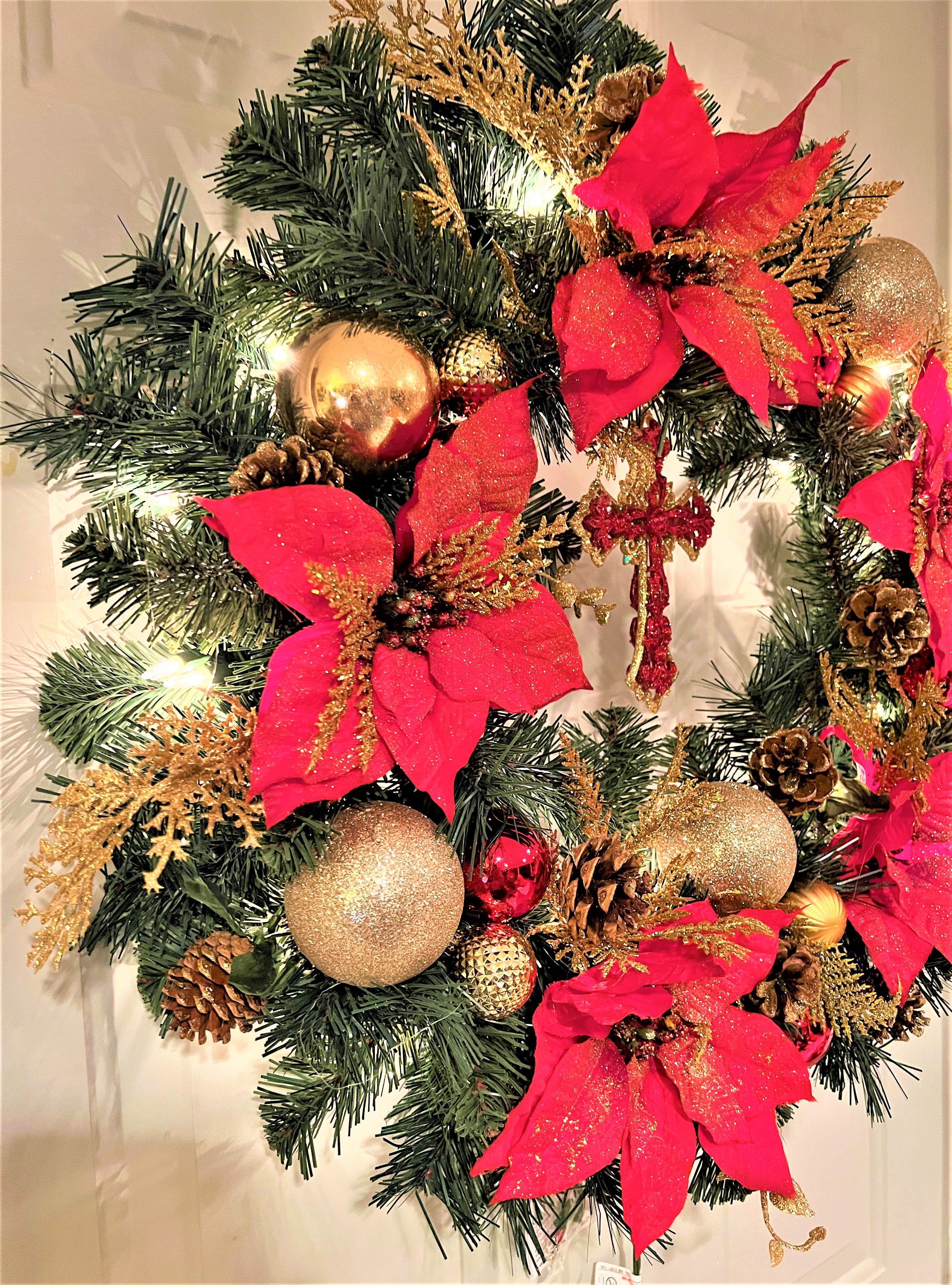 Christmas/Wreath Holiday /Décor /Cross / Lights, 26"