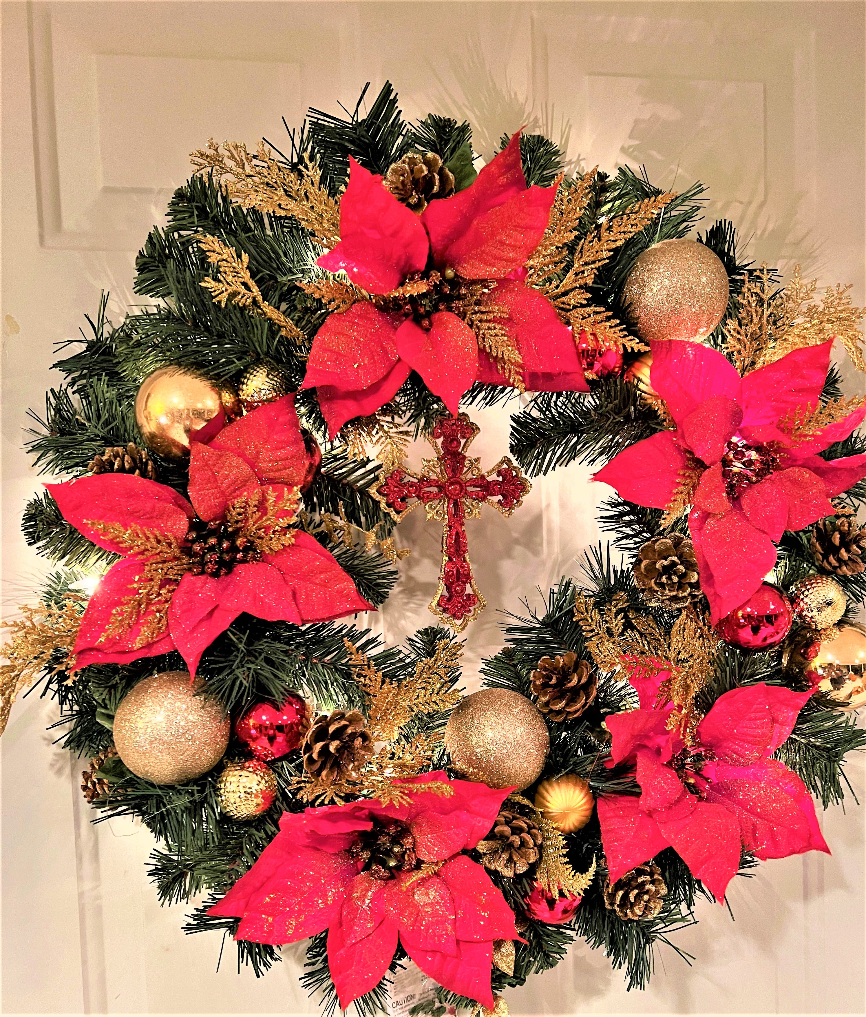 Christmas/Wreath Holiday /Décor /Cross / Lights, 26"