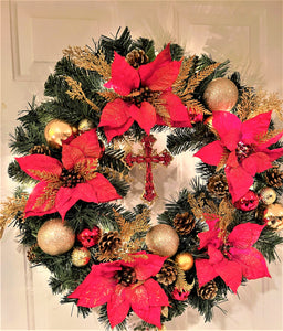 Christmas/Wreath Holiday /Décor /Cross / Lights, 26"