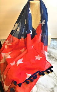 Scarf,Patriotic Festive Wrap Scarf, One Size Fits All, Red White and Blue Scarf