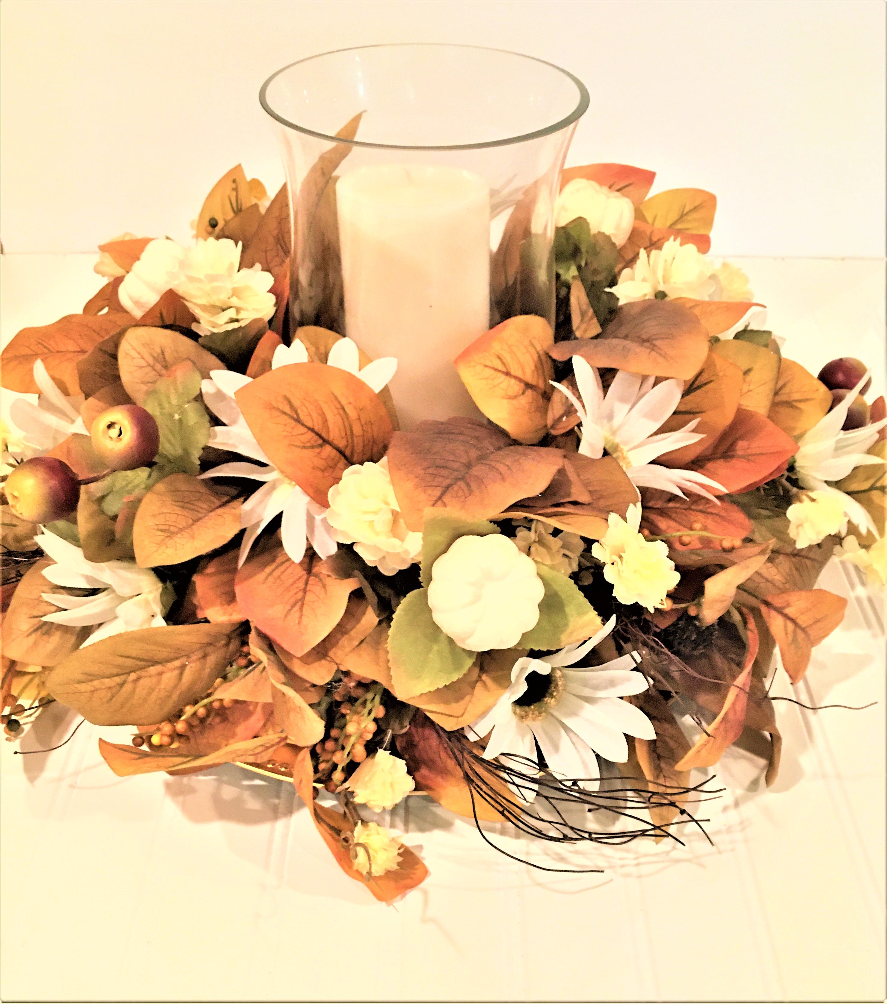 Classic Harvest Centerpiece Fall Classic Centerpiece 18" x10H with wide Glass Vase "