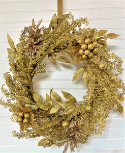 Gold Wreath With Berries 24" Christmas Wreath, Holiday Customized
