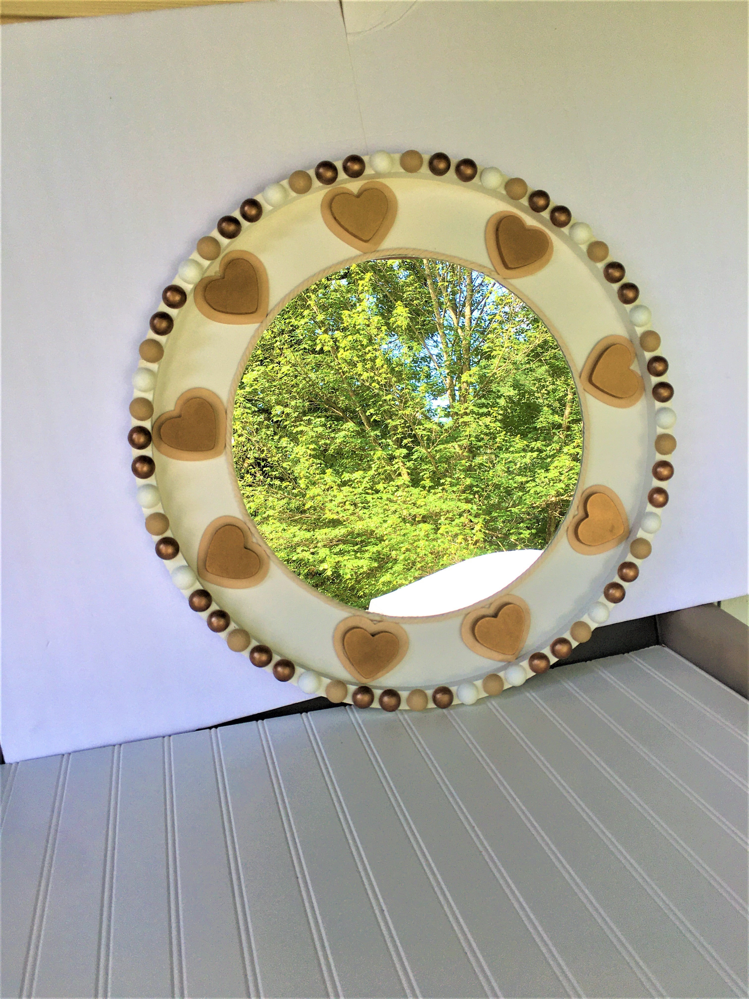 Heart Wall Mirror, Nautical Mirror, Coastal Mirror 24" Round