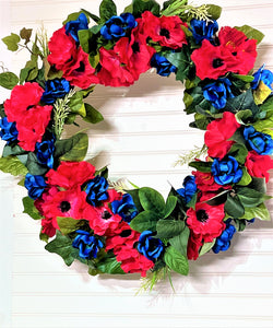 Red Poppy Anemone Wreath 28"