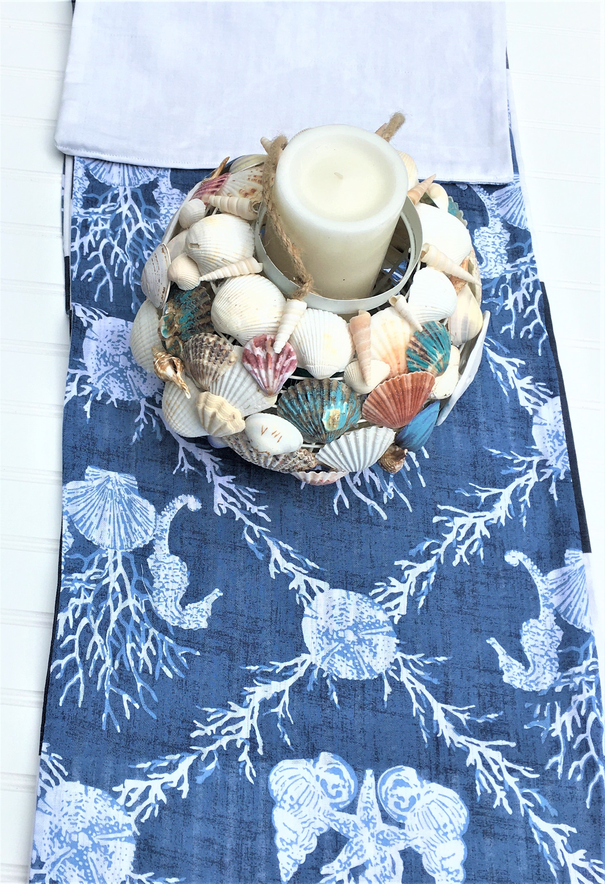 Ocean Sunrise Sea Shell, Sea Horse Reversible Table Runner 86 Long X 14W