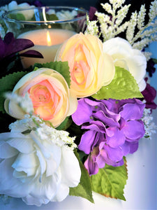 Springtime Centerpiece With Glass 13" Round X 7" H
