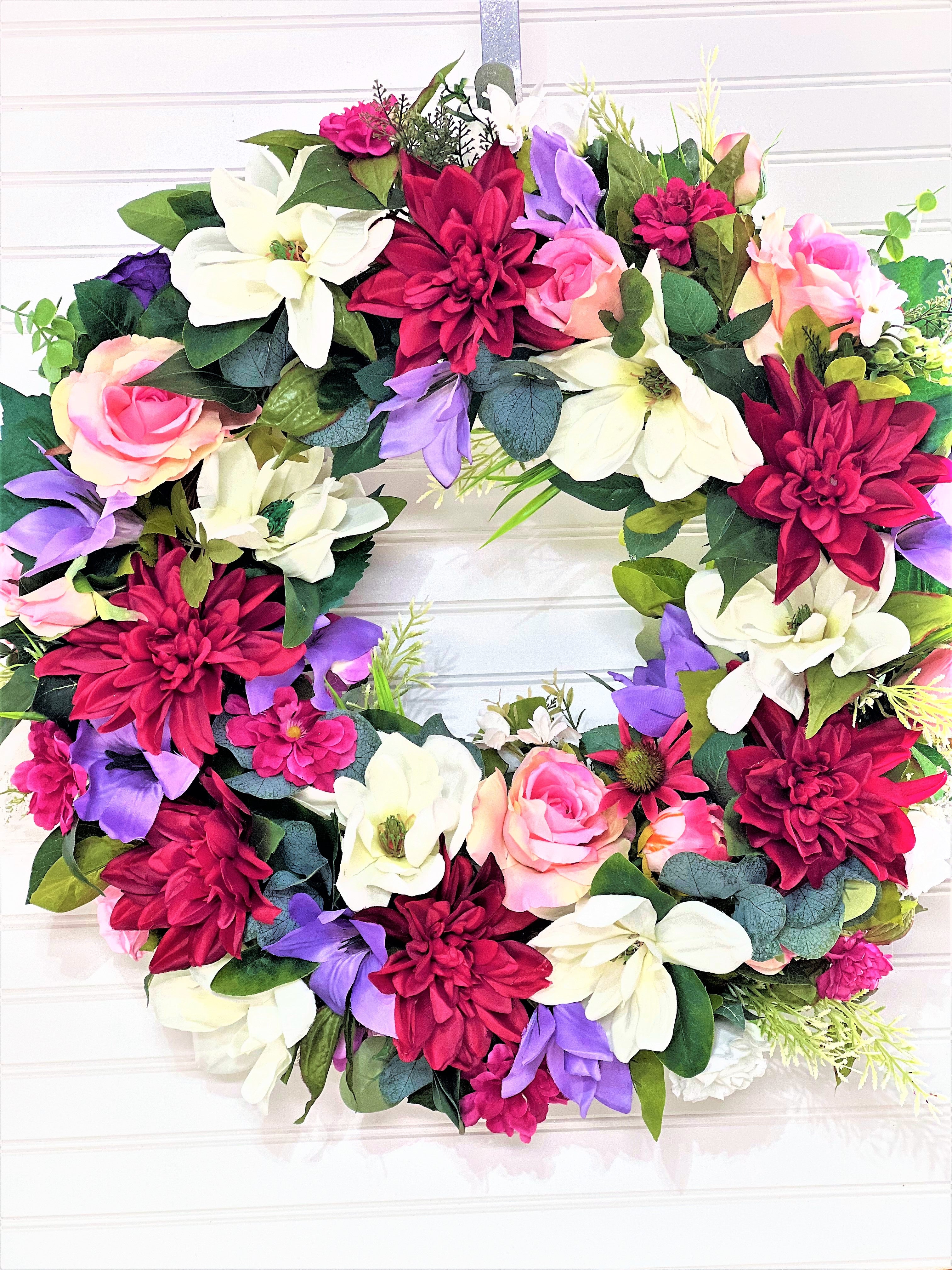 Magnolia-Dahlia- Roses Wreath- Home Décor  28"