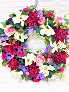 Magnolia-Dahlia- Roses Wreath- Home Décor  28"