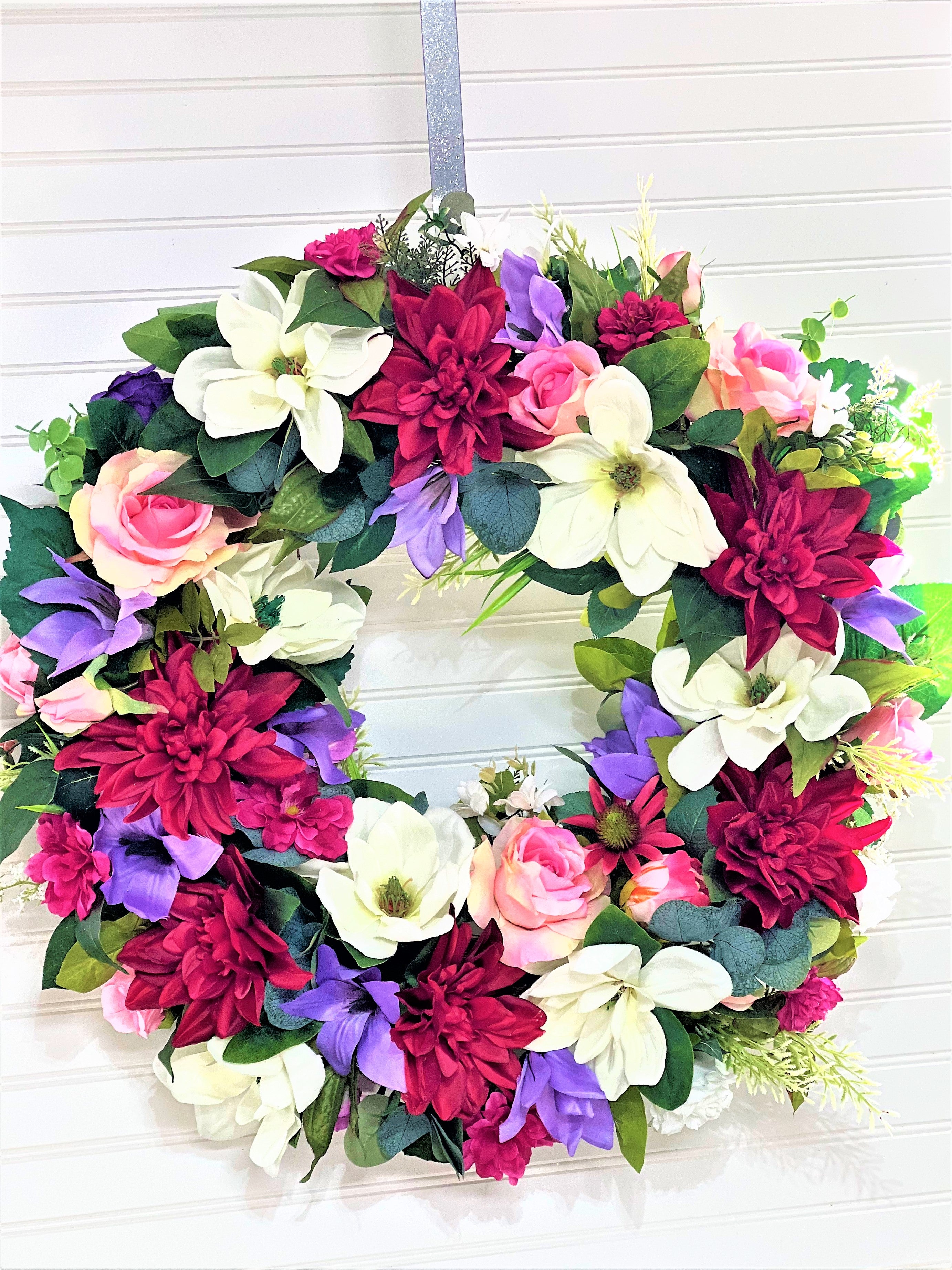 Magnolia-Dahlia- Roses Wreath- Home Décor  28"