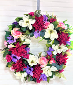 Magnolia-Dahlia- Roses Wreath- Home Décor  28"