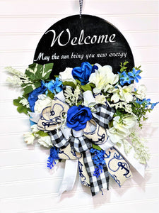 Welcome Sign/Round Wood/Sign 22" L X 17 W X12" Round