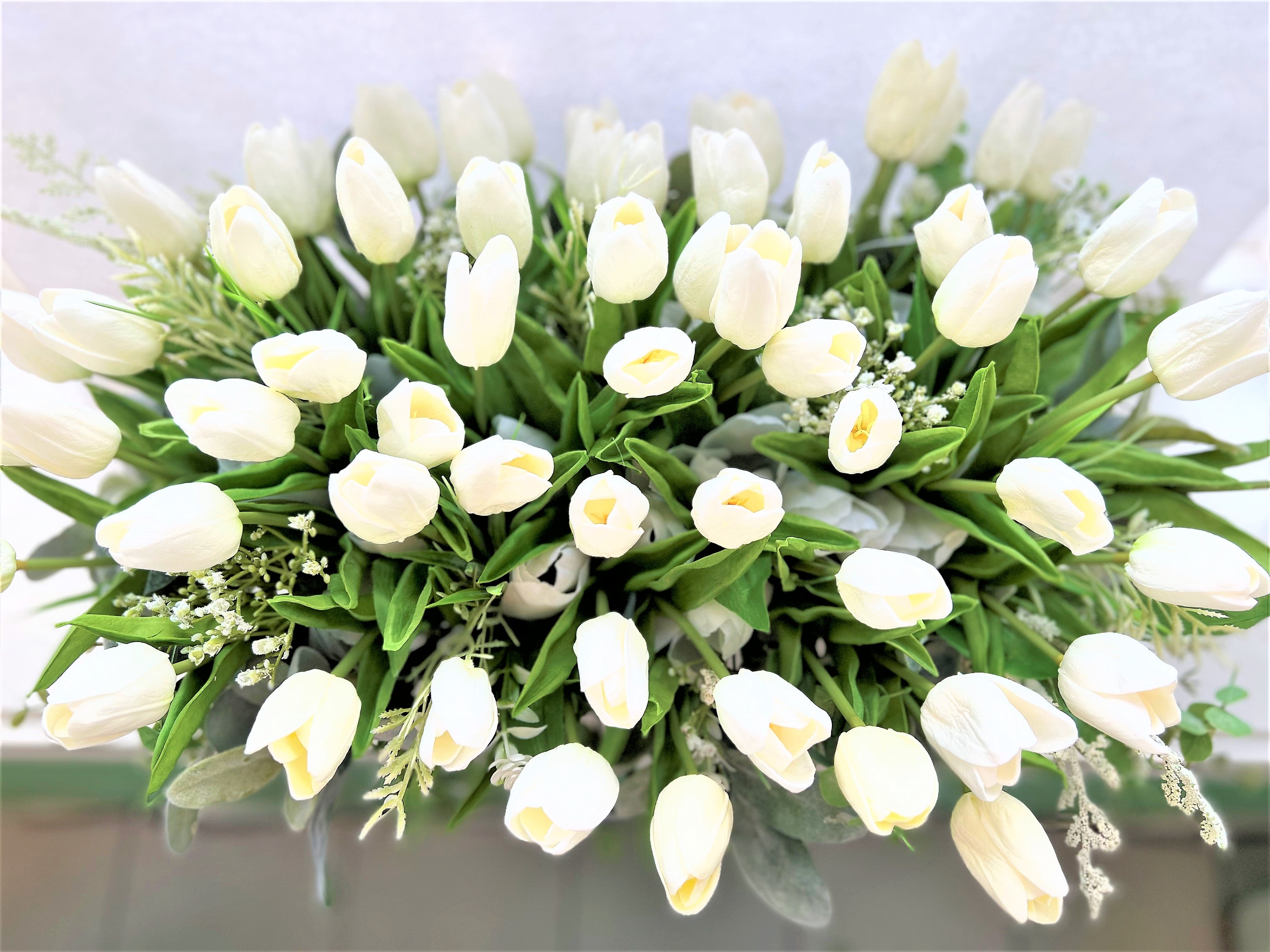 Centerpiece- White Tulip Arangement 24" L X 18" W X 14" H