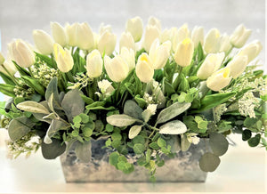 Centerpiece- White Tulip Arangement 24" L X 18" W X 14" H