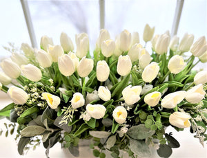 Centerpiece- White Tulip Arangement 24" L X 18" W X 14" H