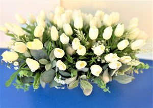 Centerpiece- White Tulip Arangement 24" L X 18" W X 14" H