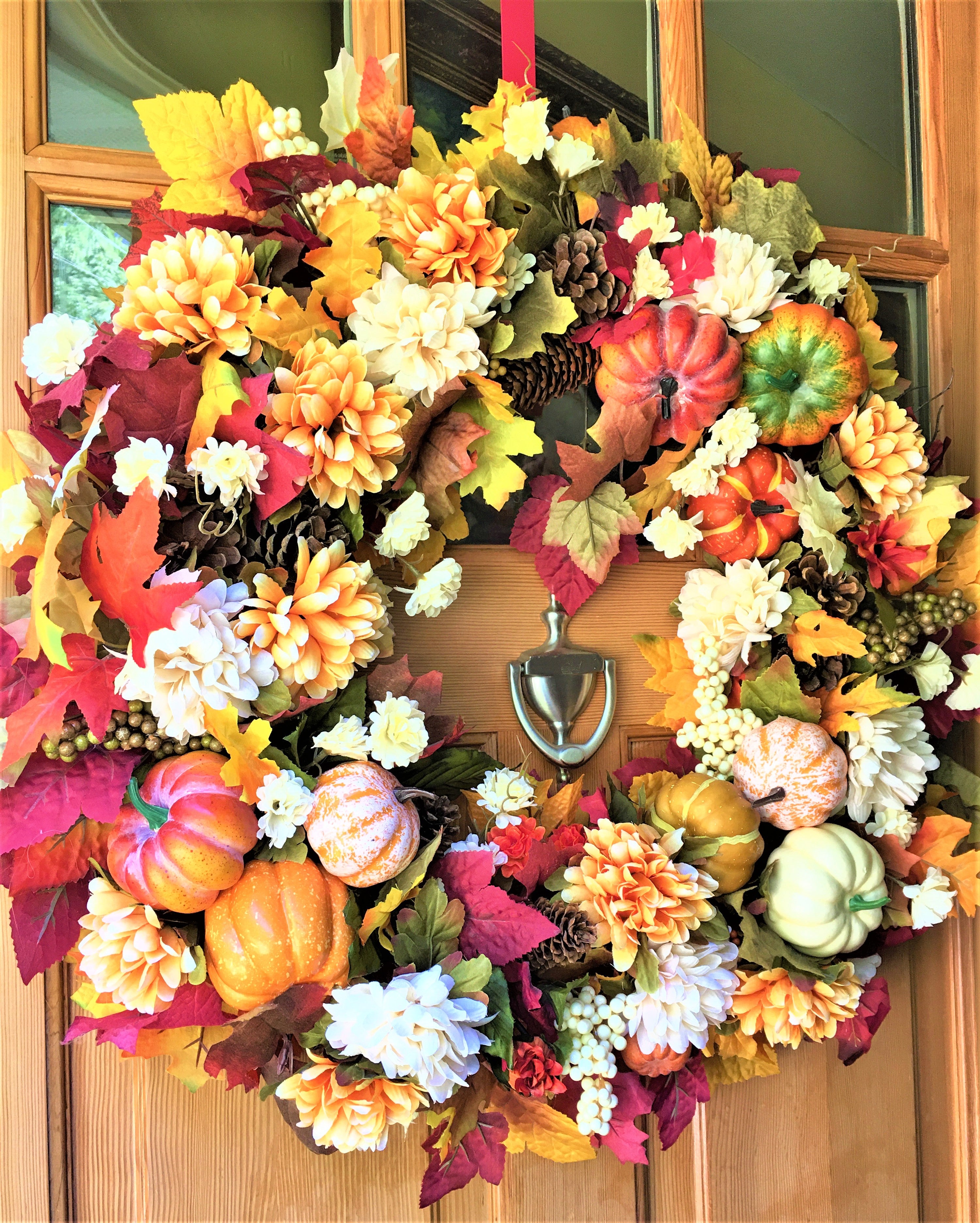 Autumn Floral & Gourd Wreath 30"