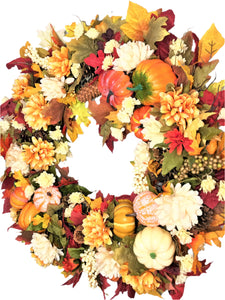 Autumn Floral & Gourd Wreath 30"
