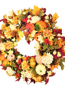 Autumn Floral & Gourd Wreath 30"
