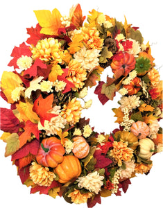 Autumn Floral & Gourd Wreath 30"