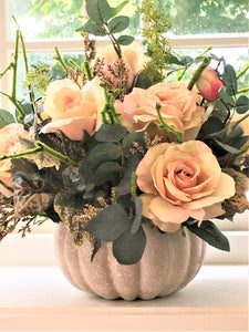 Fall Centerpiece- Pumpkin Floral Arrangement 18" X 16" H X 8" Round