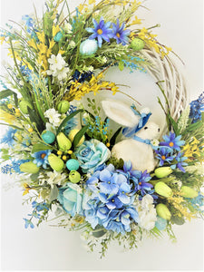 Mr. Bunny & Floral Wreath, Springtime/Summer Wreath 27"