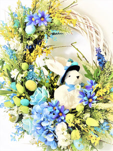 Mr. Bunny & Floral Wreath, Springtime/Summer Wreath 27"