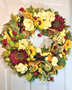 Autumn Sunflower Floral Wreath 27"