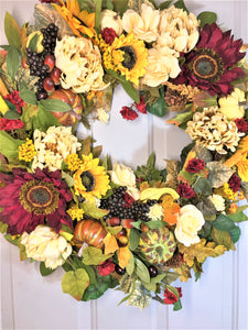 Autumn Sunflower Floral Wreath 27"