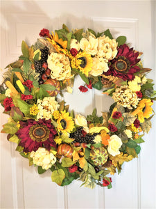 Autumn Sunflower Floral Wreath 27"