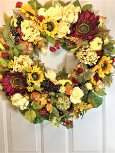 Autumn Sunflower Floral Wreath 27"