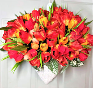 Wreath-Tulip  Basket For Front door, 20 " L X 24" W X 15" depth