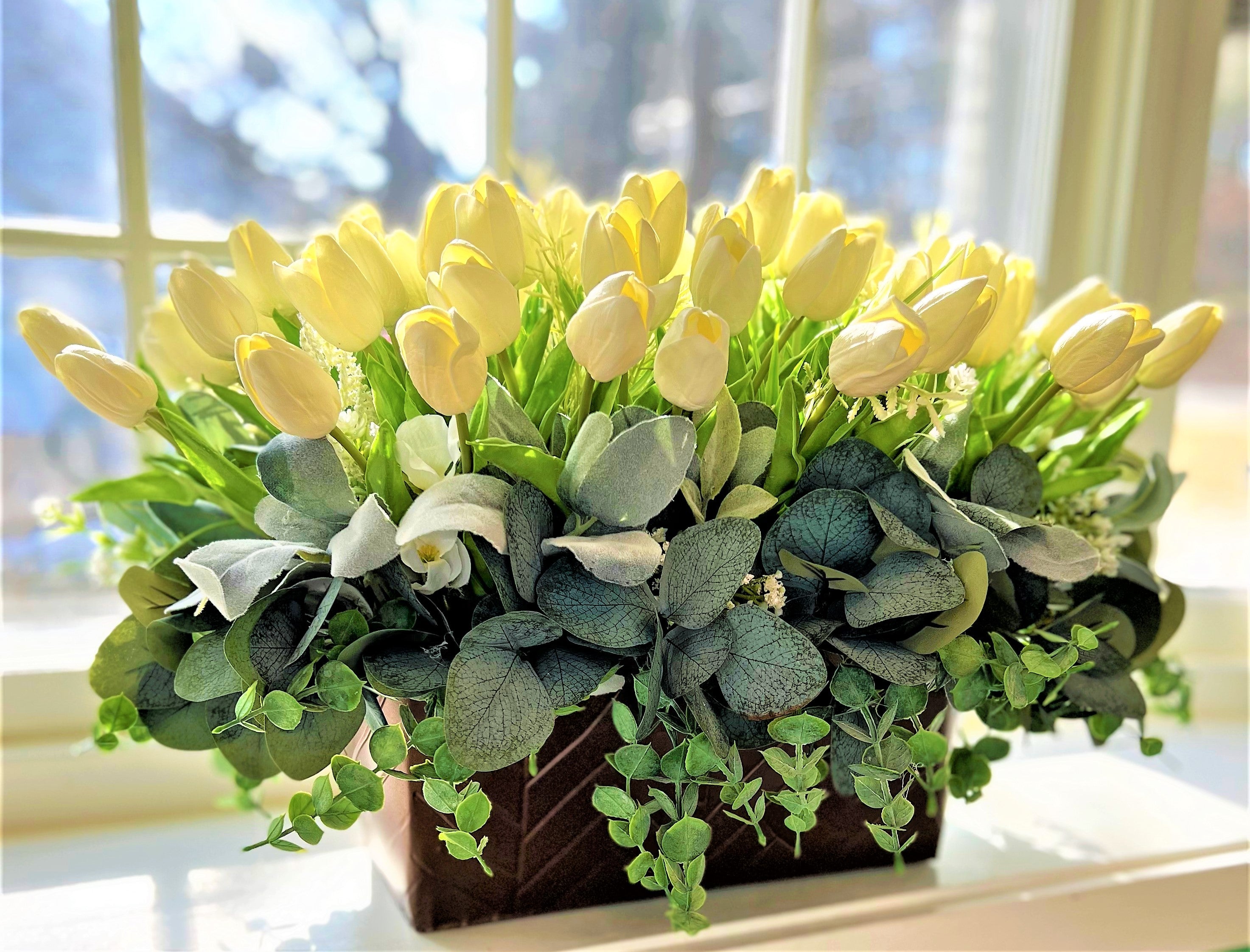 White Tulip Centerpiece 24" L X 18" W X 14" H