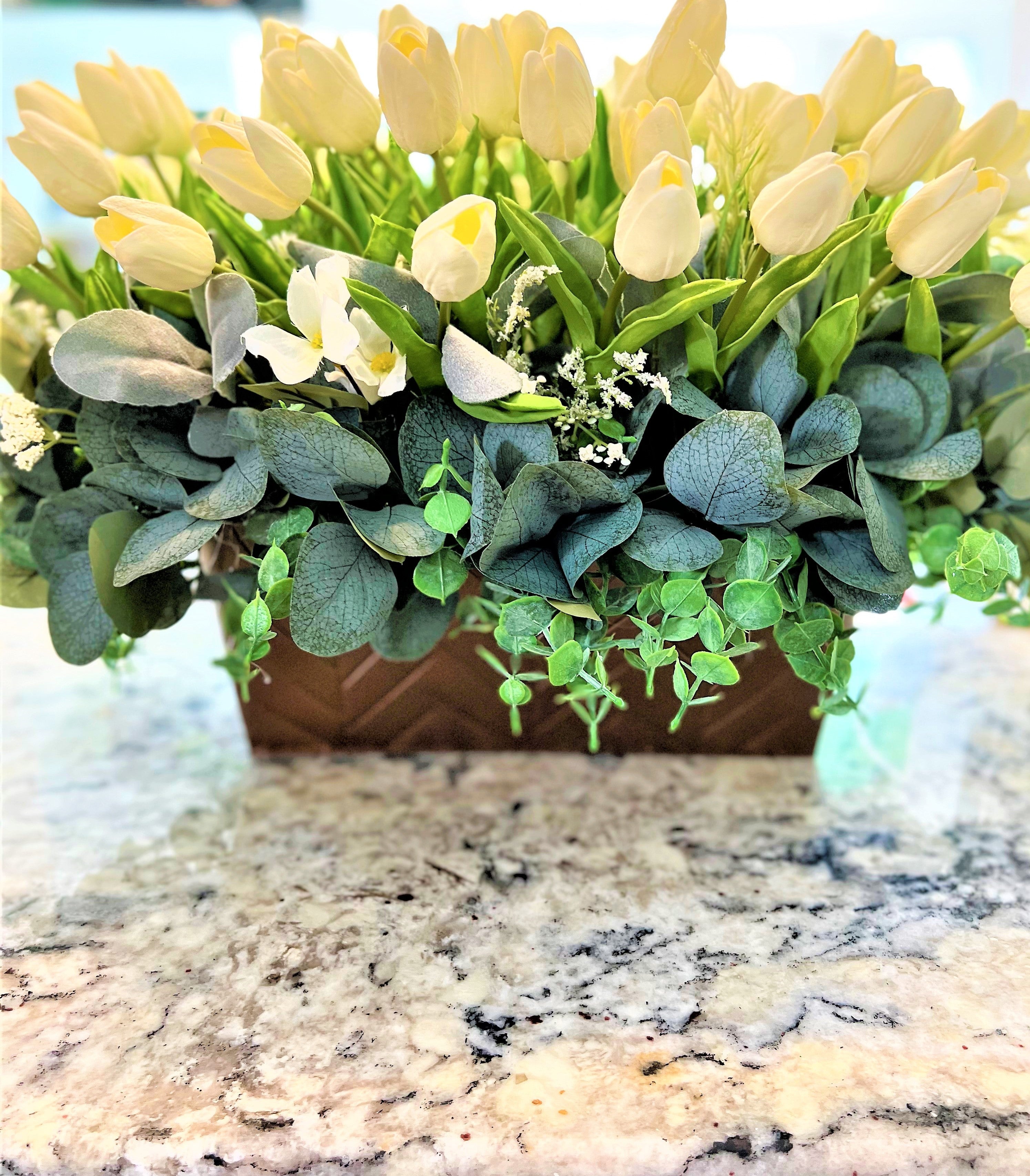 White Tulip Centerpiece 24" L X 18" W X 14" H