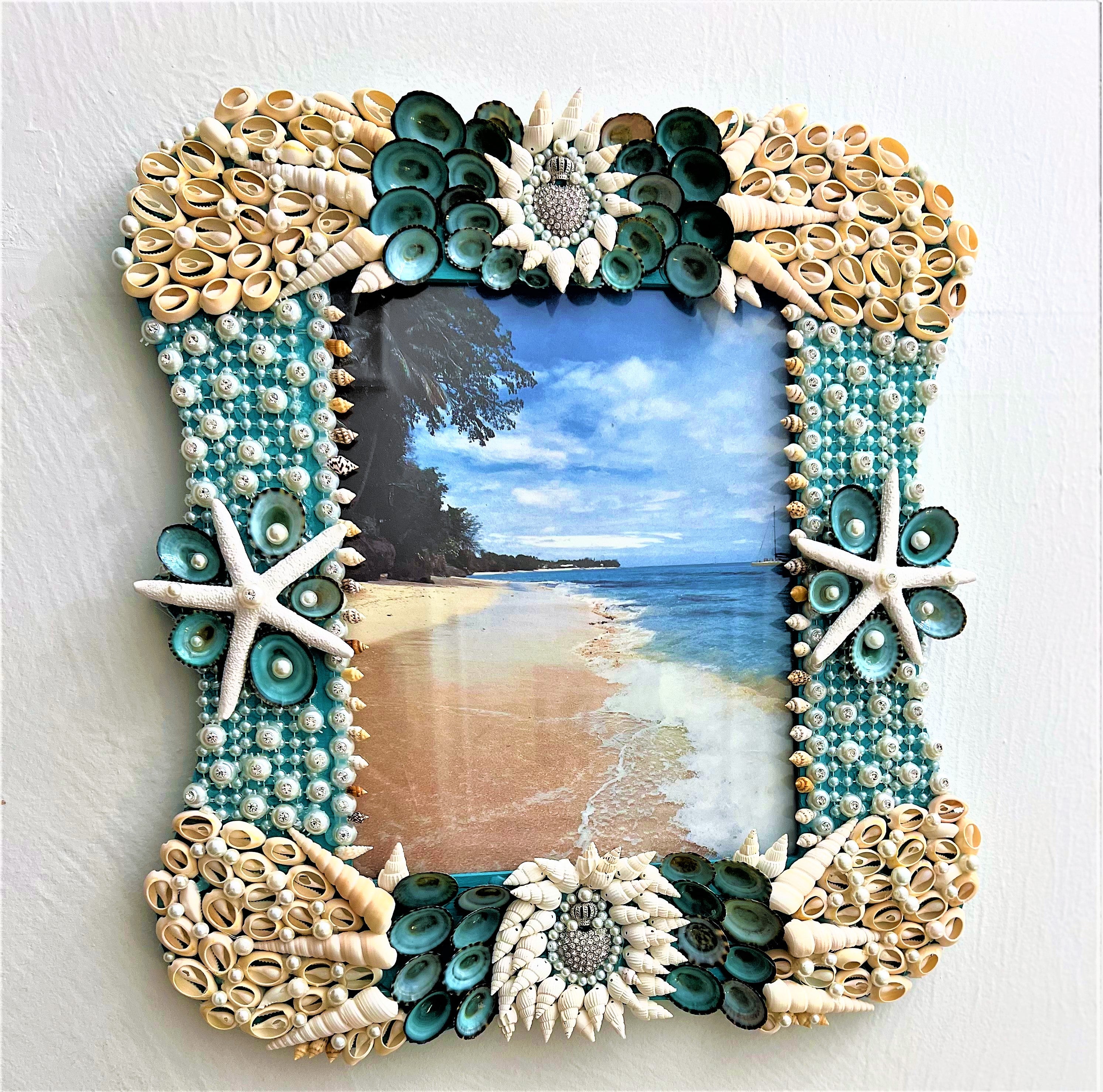 Sea Shell Picture Frame/Art, Wall Art, 15"L x 14"W  8x10 Photo