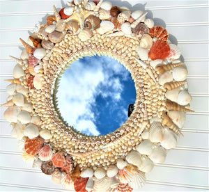 SeaShell Mirror, Round Wall Mirror, 24 " Diameter