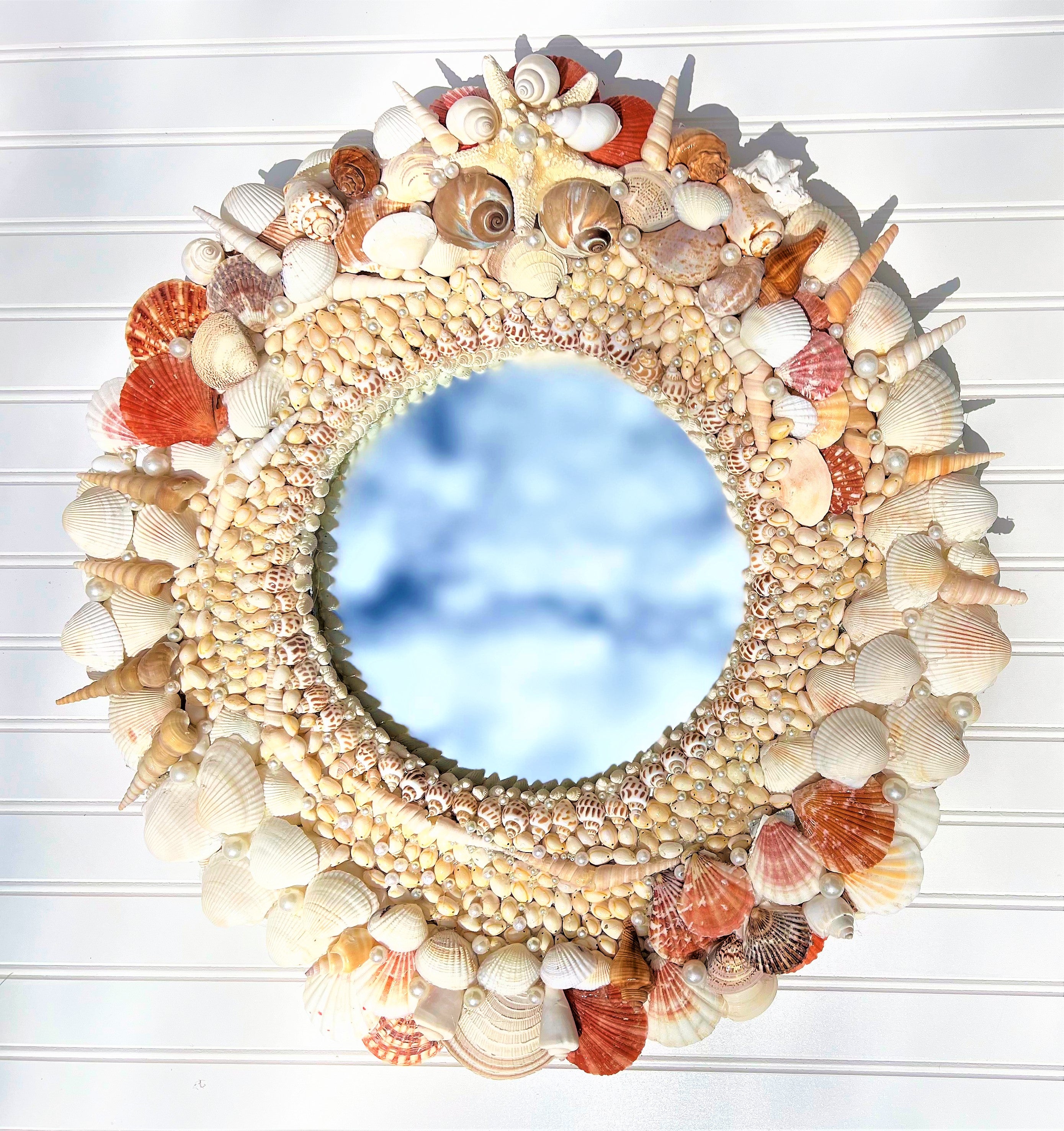 SeaShell Mirror, Round Wall Mirror, 24 " Diameter