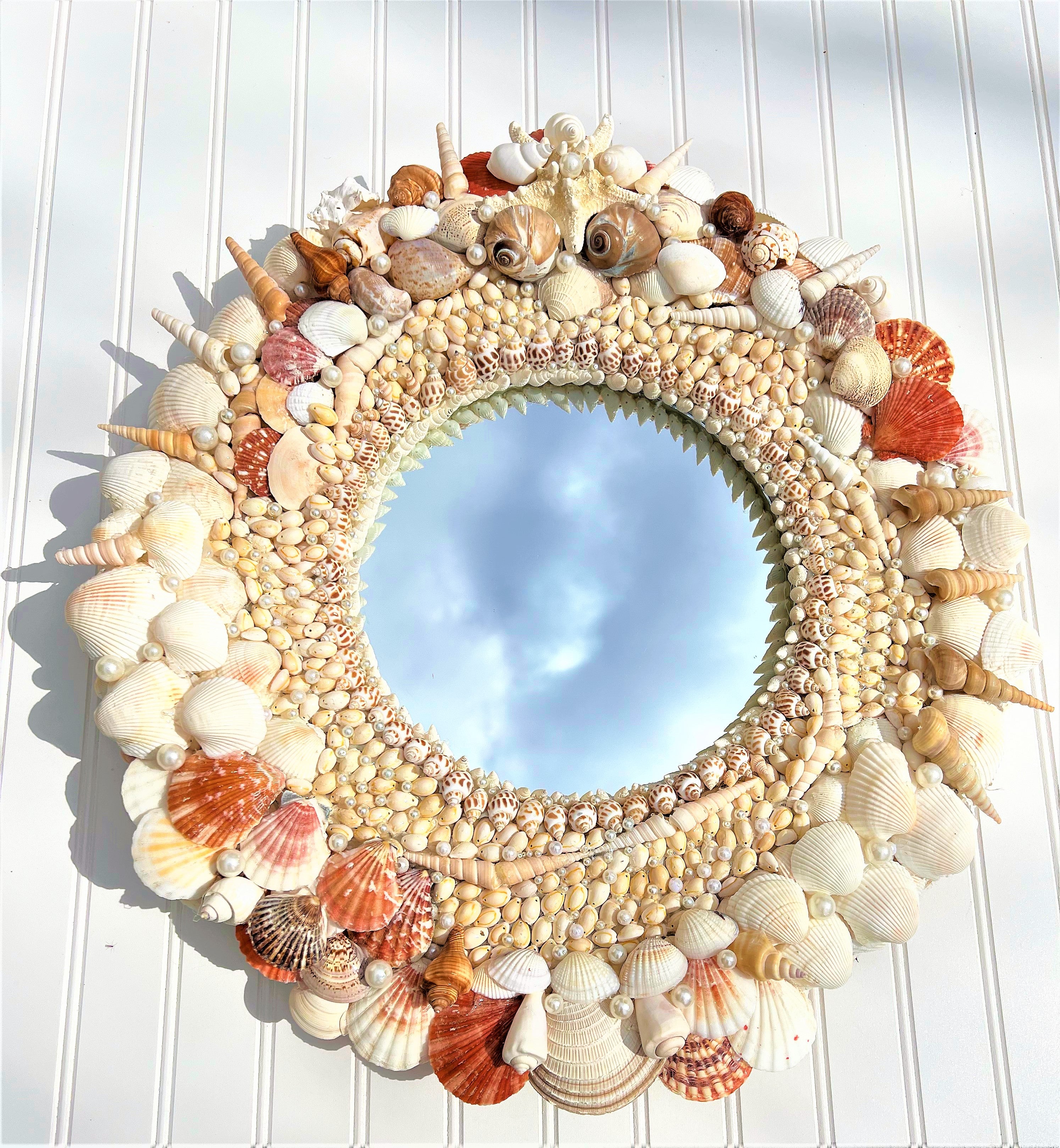 SeaShell Mirror, Round Wall Mirror, 24 " Diameter