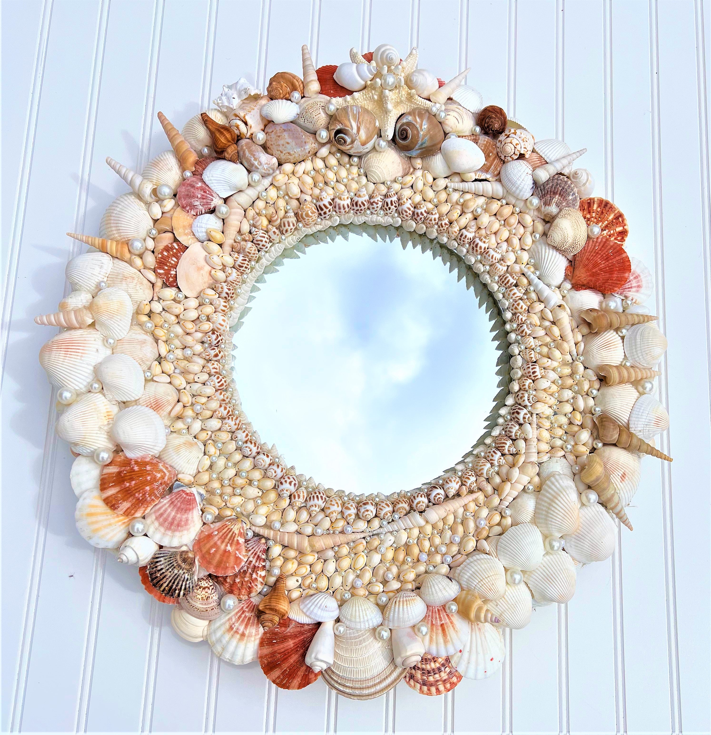 SeaShell Mirror, Round Wall Mirror, 24 " Diameter