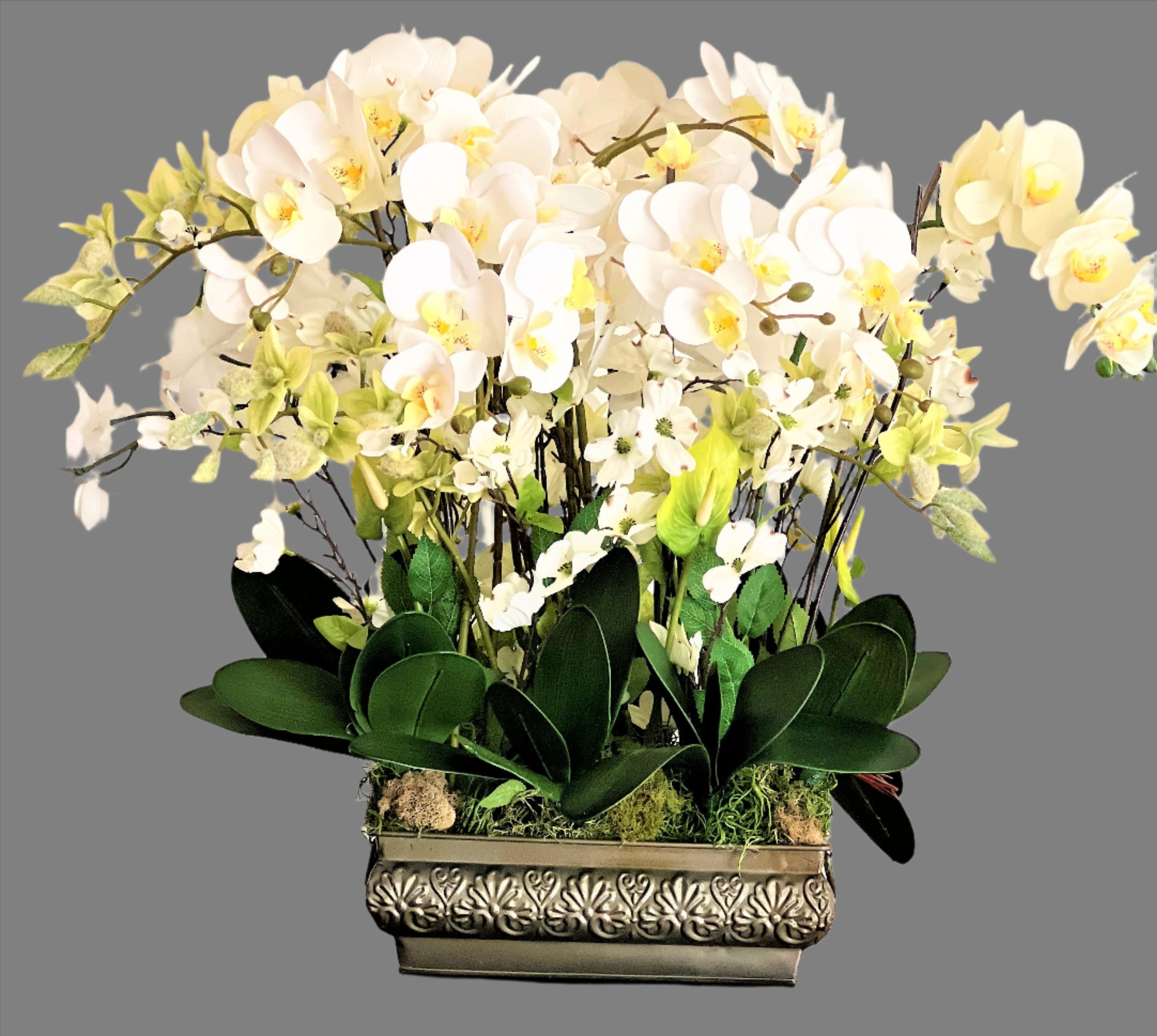 CNETERPIECE EXOTIC ORCHID 26" Hx 30"WX12" vase