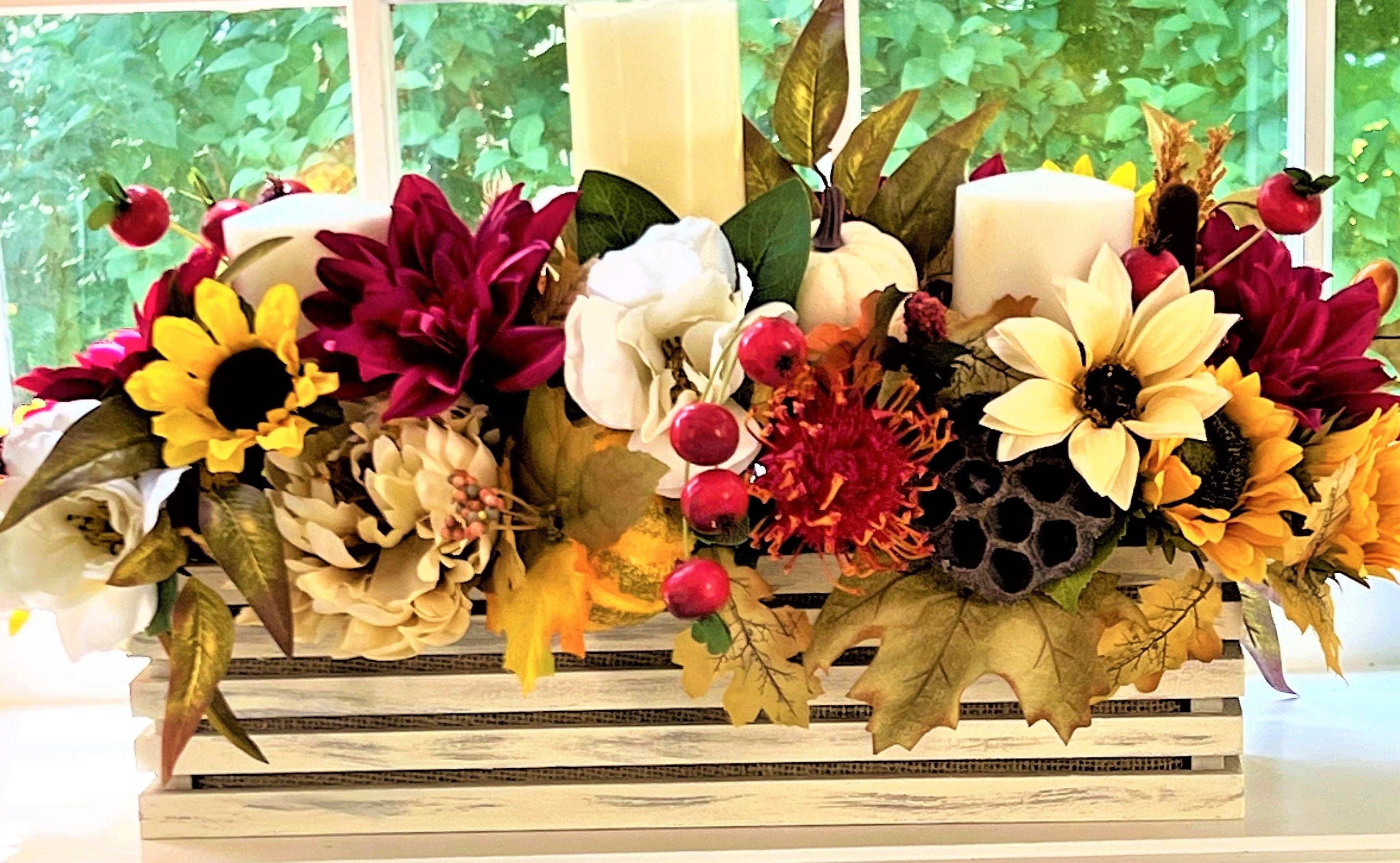 Rustic Fall Centerpiece, Candle Centerpiece  19" L X 15W X 12"