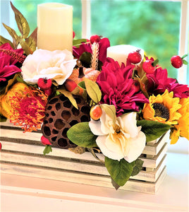 Rustic Fall Centerpiece, Candle Centerpiece  19" L X 15W X 12"