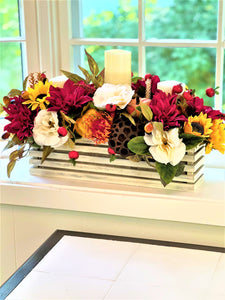 Rustic Fall Centerpiece, Candle Centerpiece  19" L X 15W X 12"