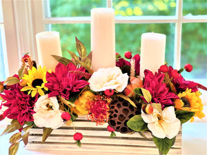 Rustic Fall Centerpiece, Candle Centerpiece  19" L X 15W X 12"