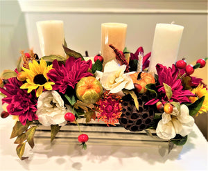 Rustic Fall Centerpiece, Candle Centerpiece  19" L X 15W X 12"