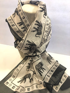 Black and Cream Elephant Scarf 60 x 18"
