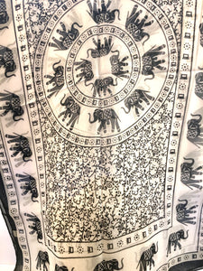 Black and Cream Elephant Scarf 60 x 18"